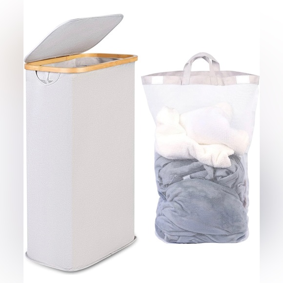 🔥🔥Hot Pick New Slim Laundry Hamper with Lid, with Removable Bag  63L /Beige - Picture 2 of 12